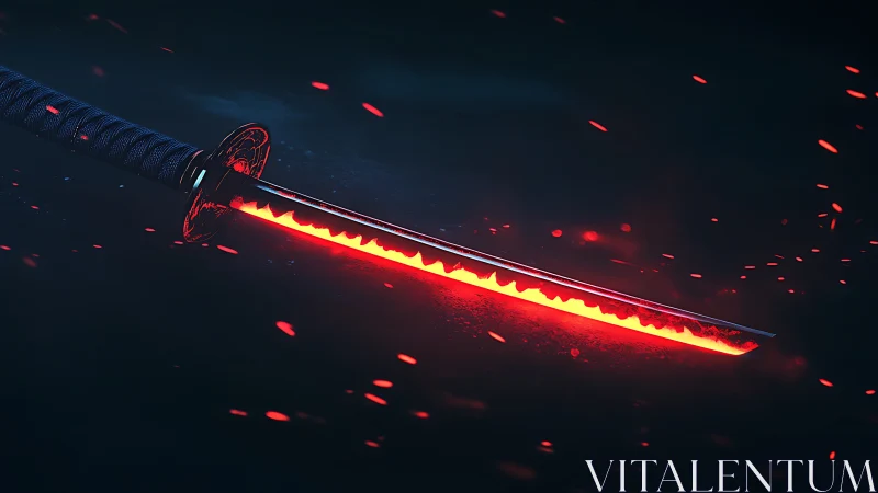 Emberedge katana drifting through midnight sparks.