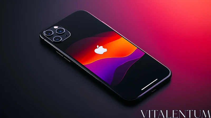 Jet Black Smartphone Displays Vibrant Apple Wallpaper in Neon Glory