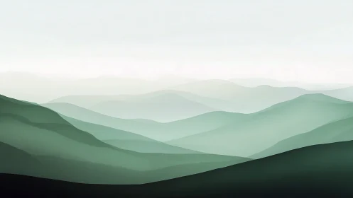 Soft green mountain layers fading into quiet morning light.