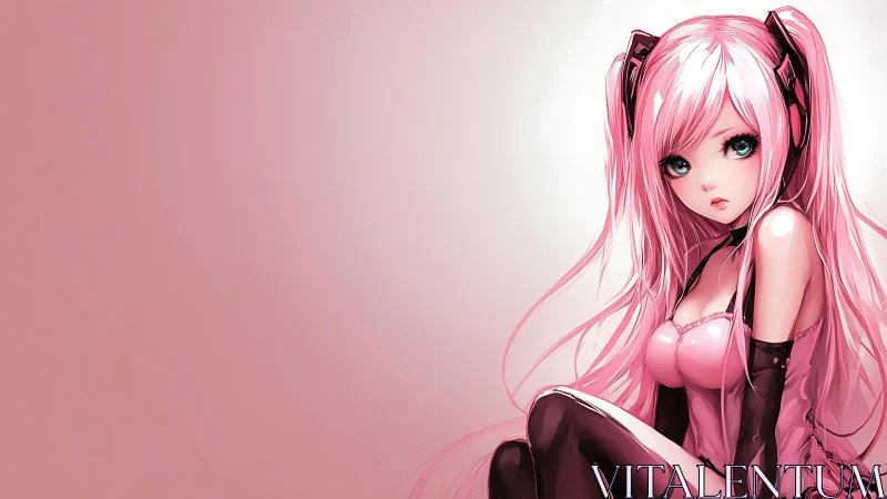 Pink-haired anime girl rendered against minimalist gradient field
