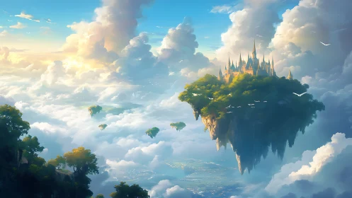 Floating Castle Among Clouds and Sky Islands