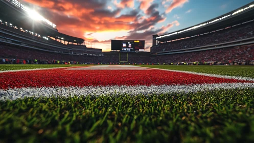 Stadium horizon glows as turf-level view awaits kickoff drama