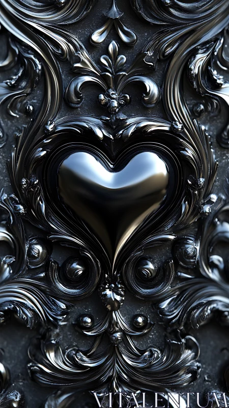 Ornate Black Heart: Gothic Elegance and Romantic Symbolism