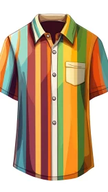 Multicolored vertical stripe short-sleeve button-front shirt with pocket detail