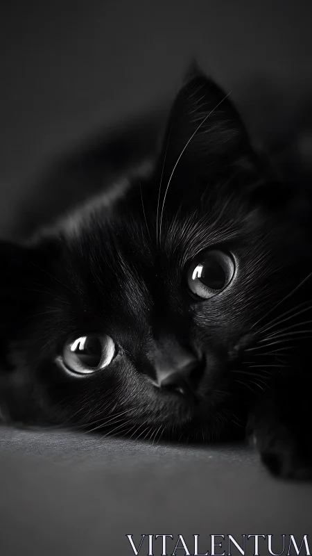 Black Feline Portrait: Intense Ocular Expression with Directional Luminosity.