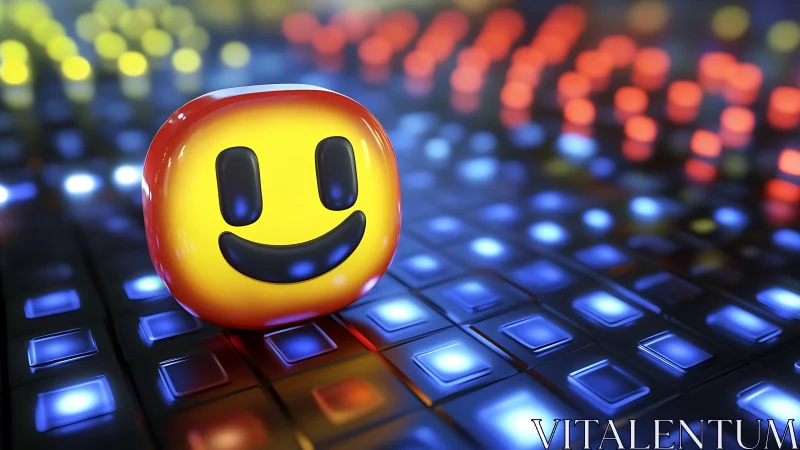 Vibrant smiley emoji icon glows on neon digital buttons