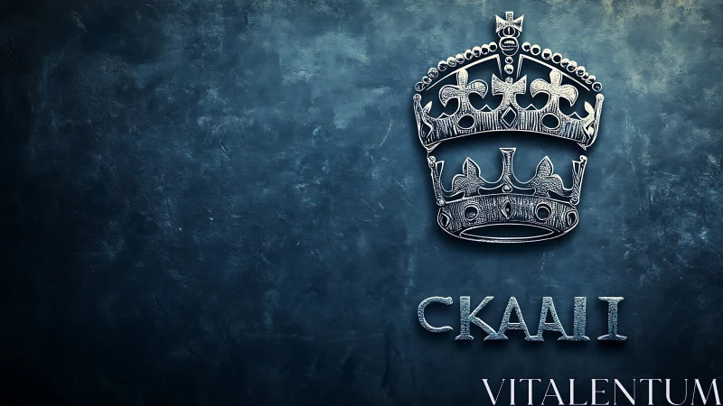 Metallic crown emblem hums quietly over stormy teal wall