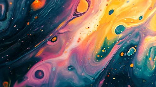 Vibrant fluid galaxy abstraction in neon swirling color fields.