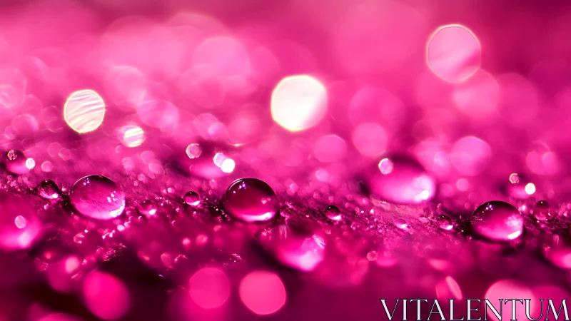 Macro water droplets rest on magenta reflective surface