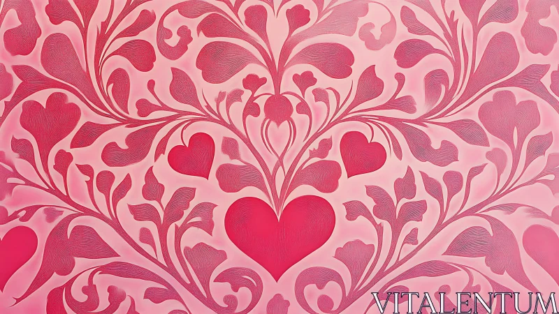 Pink Ornamental Heart Pattern with Floral Scrollwork