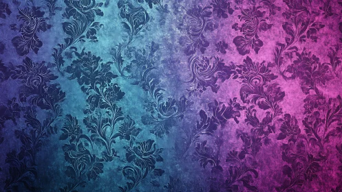 Gradient damask floral wallpaper with grunge texture treatment.