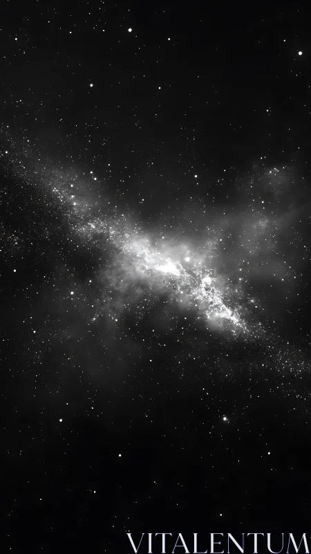 Monochrome starfield reveals dense galactic core in space.