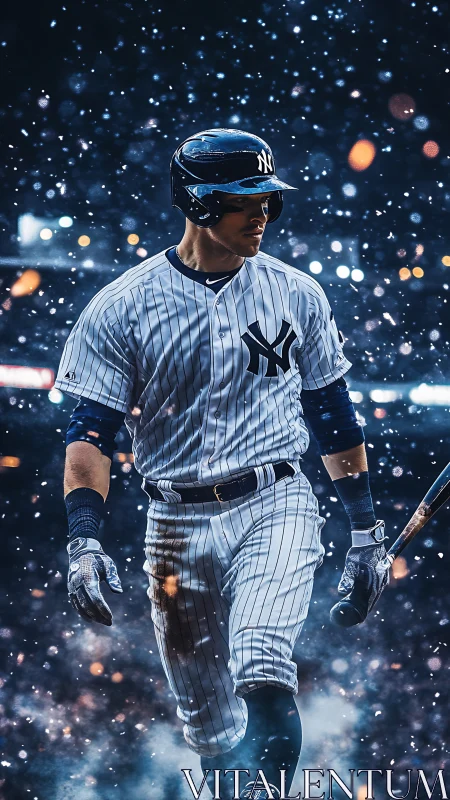 Night game confidence under swirling stadium lights.