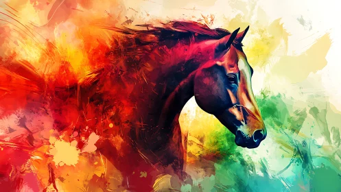 Vibrant equine portrait within explosive chromatic energy field.