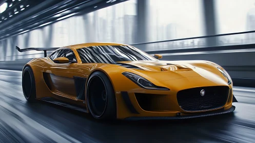Sunlit supercar slices a glassy tunnel of compressed speed