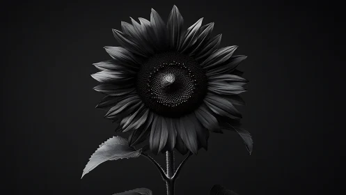 Striking Black Sunflower Against Dark Background