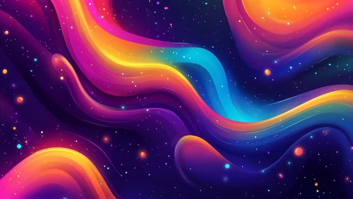 Vibrant nebula ribbons flow through a multicolored cosmic field
