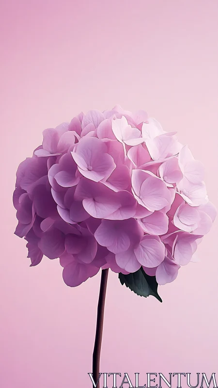 Pink Hydrangea Bloom Against Soft Pink Background.