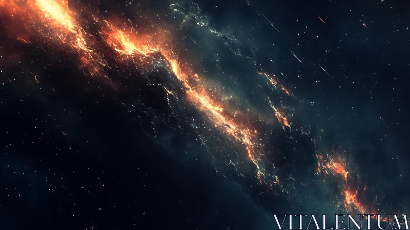 Fiery diagonal nebula band cuts across dark star field