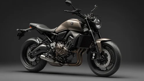 Bronze neo-retro motorcycle render with studio rim lighting.