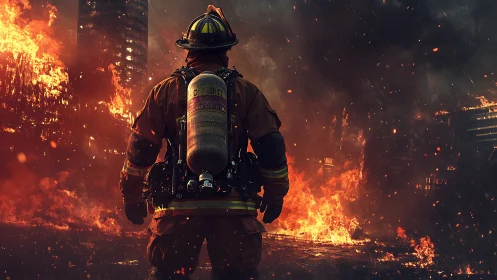 Firefighter in Heavy Fire Conditions Urban Setting