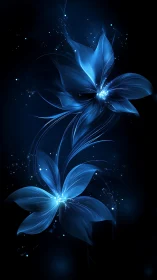 Blue Luminescent Floral Forms Against Dark Background