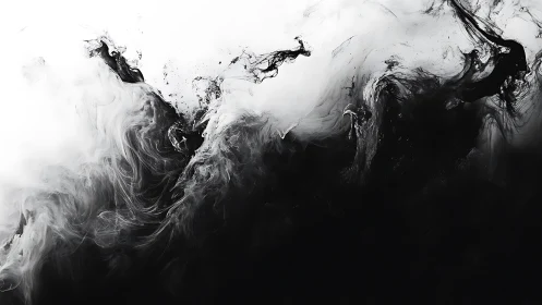 Monochrome ink waves forming abstract smoke horizon.