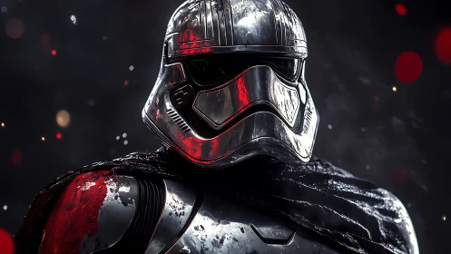 Armored sci fi trooper portrait with reflective helmet.