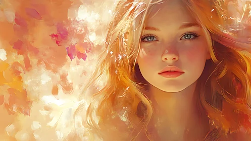 Warm-toned digital portrait uses soft brushwork and diffuse bokeh lighting
