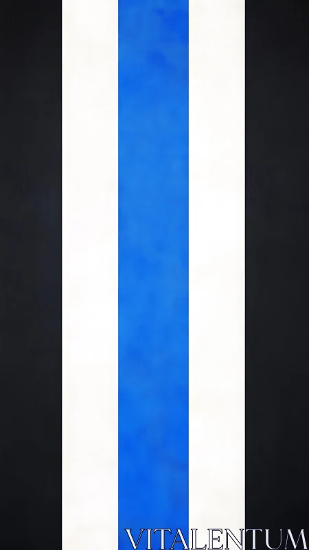 Vertical blue stripe divides bold black and white bands