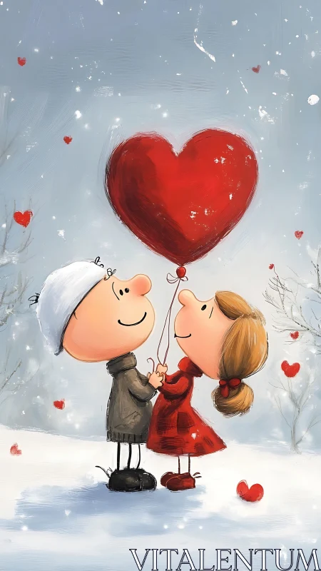 Two Hearts, One Crimson Wish Suspended in Winter.