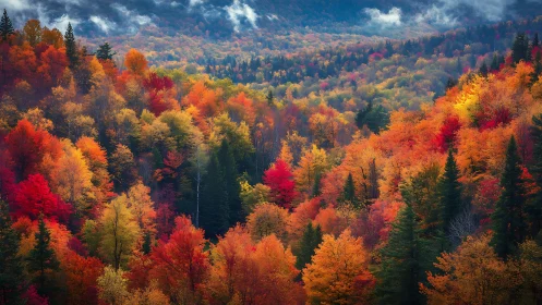 Panoramic Deciduous Canopy Aerial View: Peak Autumn Foliar Transition.
