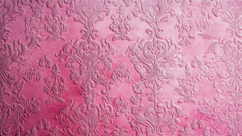 Embossed pink damask relief with high-gloss ornamental texture.