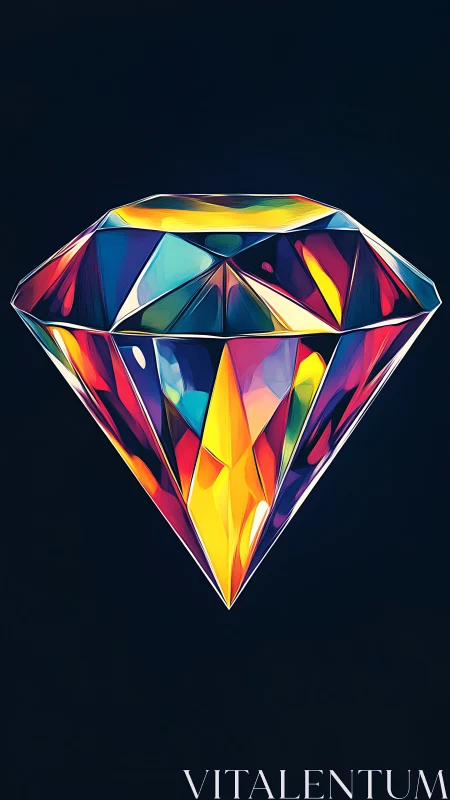 Prismatic diamond icon suspended on deep midnight backdrop.