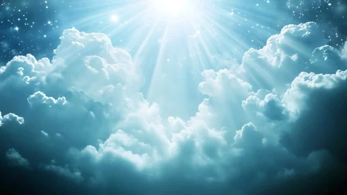 Celestial cumulus clouds under radiant stellar backlight.