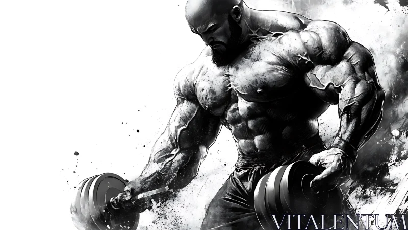 Ink and iron: powerful bodybuilder in monochrome motion.