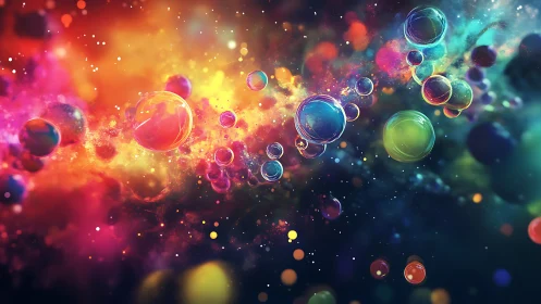 Spectral nebula corridor with translucent bubbles in dynamic depth