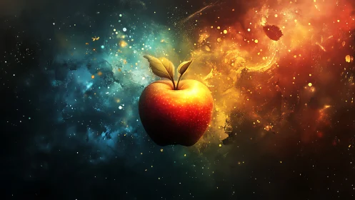 Cosmic chromatic apple suspended in bipolar nebular field.