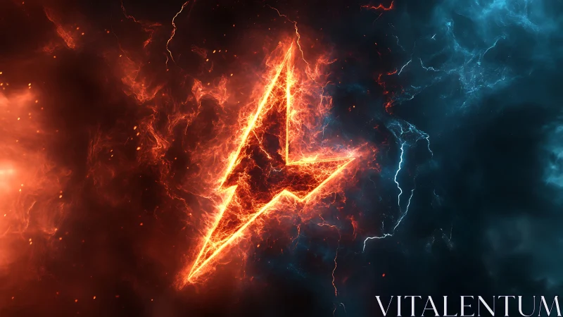Electric lightning emblem amid red and blue energy storm.