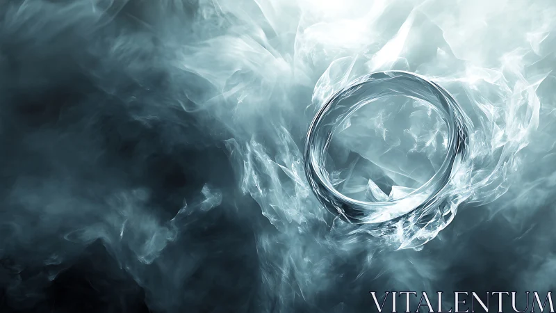 Metallic ring swirls through luminous icy vapor field