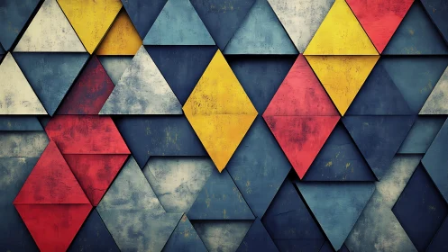 Geometric panel surface with layered colored triangles and diamonds.