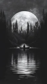 Moonlit river quiets the night with gentle silver stillness.