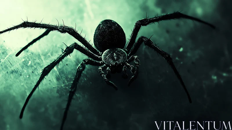 Neon-tinted spider close-up in dramatic cinematic lighting.