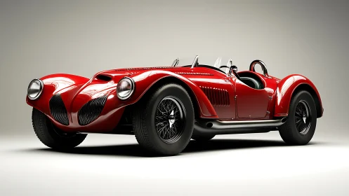 Photorealistic render of classic red roadster sports car design.