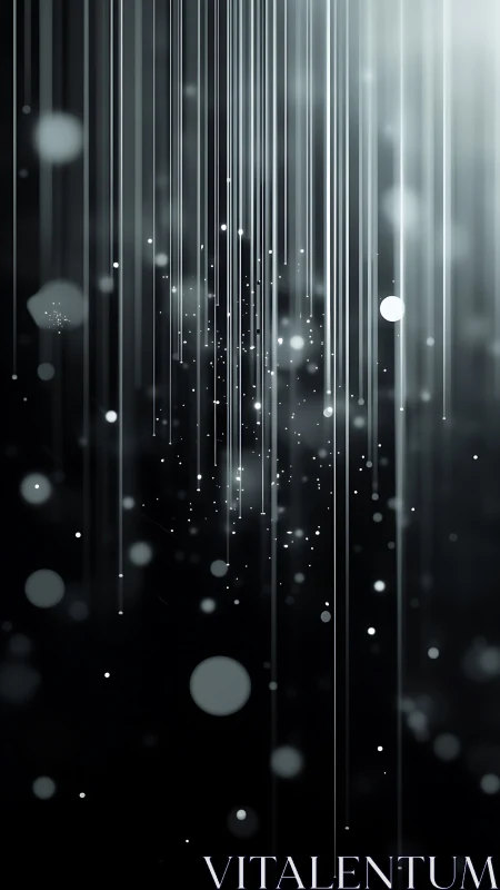 Falling light streaks descend through a dark digital void