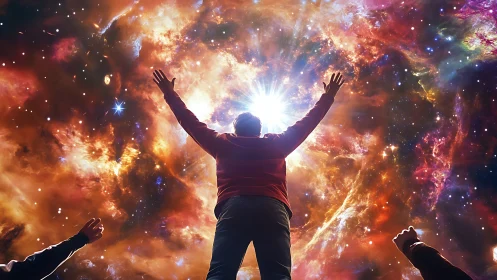 Stargazer ignites a cosmic gateway of swirling nebula fire.