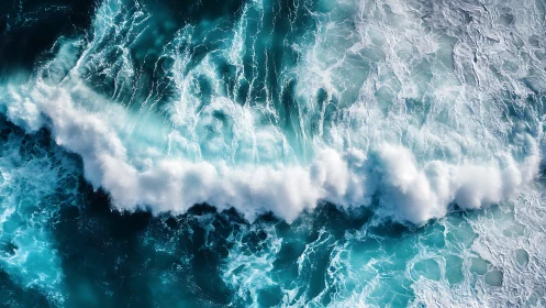 Foaming turquoise breakers sketch wild calligraphy in motion