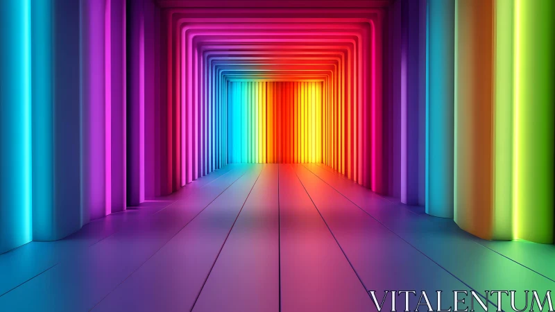 Futuristic tunnel with glowing rainbow neon lights, digital art style. Futuristic tunnel with glowing rainbow neon lights, digital art style.