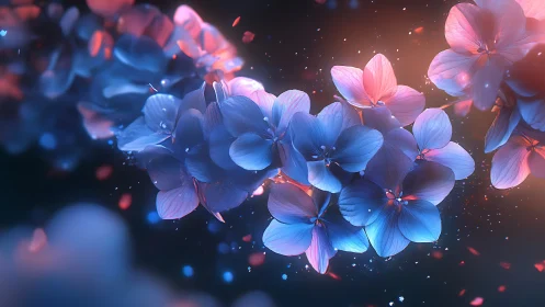 Luminescent Blossoms Against Darkened Void.