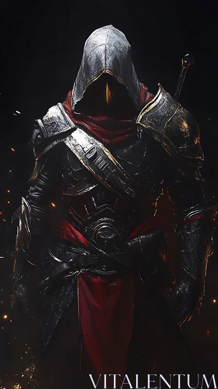 Hooded ember knight stalking out of the molten dark.